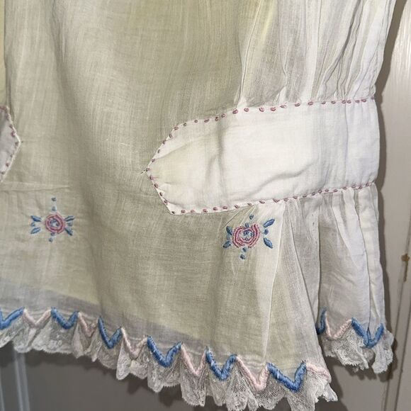 Antique/vintage homemade thin white‎ cotton lawn embroidered short sleeve blouse - Picture 10 of 12
